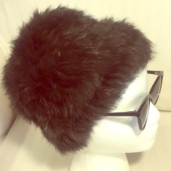 rabbit fur Accessories - Handmade black rabbit stretch retro hat NEW WOT